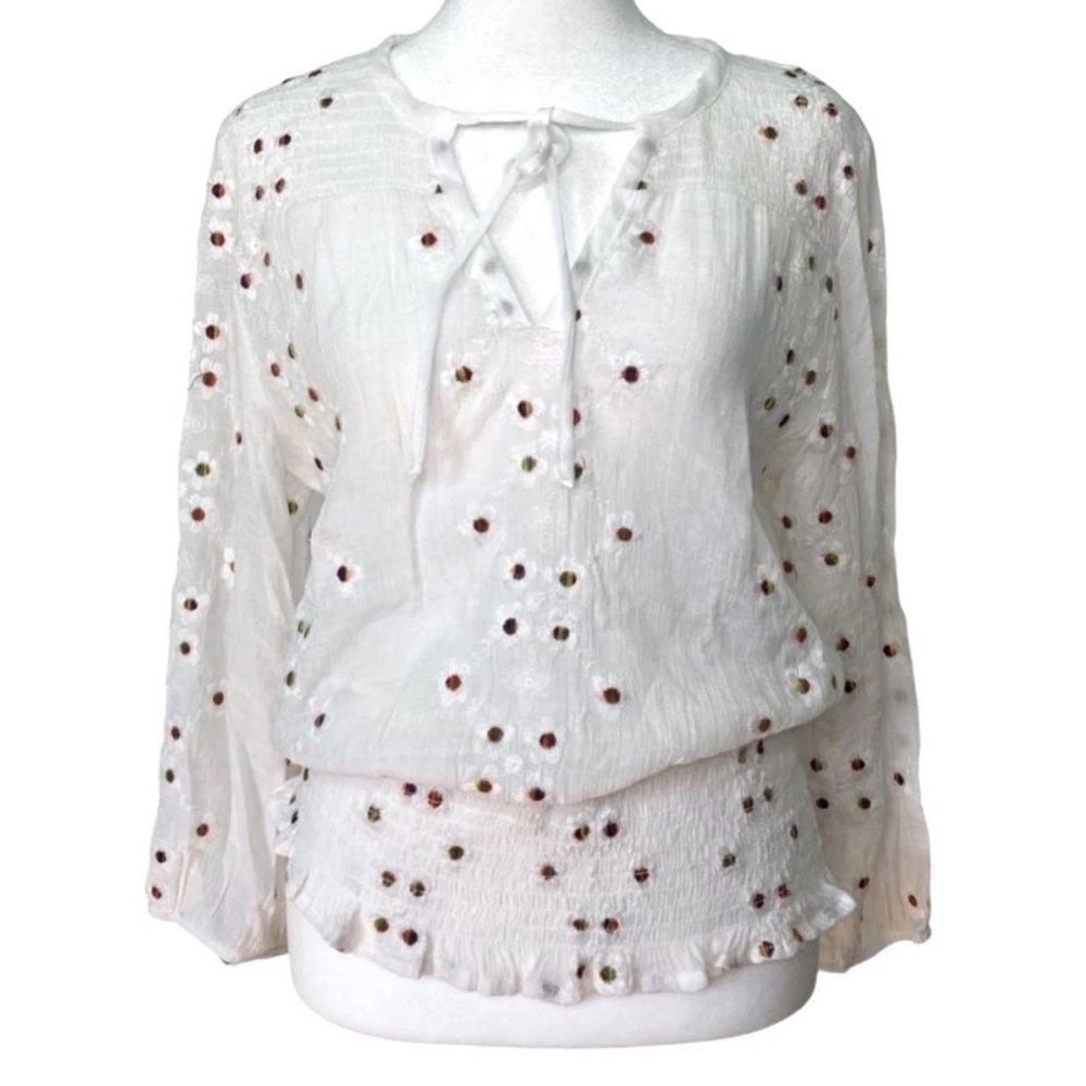 NWT Anthropologie Fig and Flower White Boho Floral Peasant Blouse Size XL